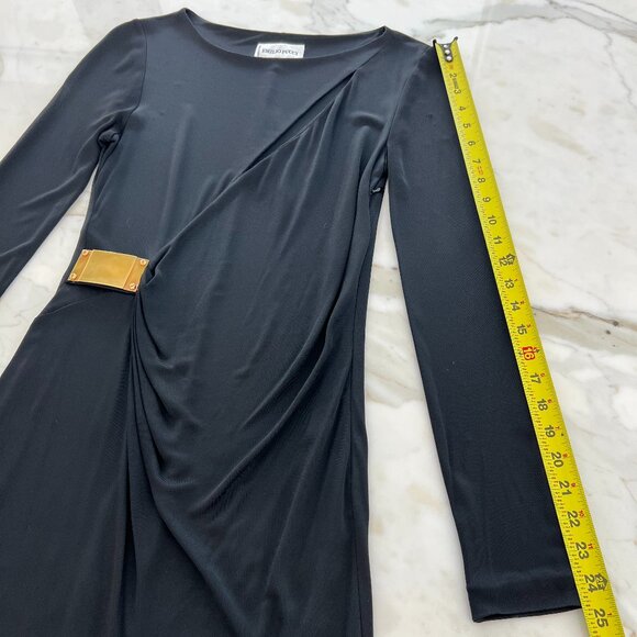 EMILIO PUCCI BLACK FAUX WRAP GOLD BUCKLE DRESS MODEL 36RH41 SIZE IT 40 / US 6 - Picture 12 of 17